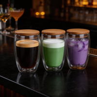 Gobelet en verre borosilicate à double paroi avec logo personnalisé, résistant à la chaleur et au froid, gobelet à café latte isolé à double paroi avec couvercle