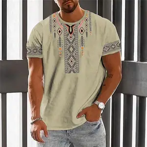 新款男式t恤t恤彩色块阿盖尔船员服装3D印花户外日用短袖印花时尚上衣
