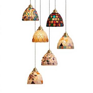 Lámpara de Araña LED Pequeña de Cobre Dorado Estilo Retro Francés para Restaurante, con Vidrio <span class=keywords><strong>Tiffany</strong></span> Americano, Estilo Mediterráneo y Japonés - Product Image 1