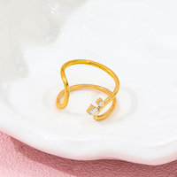 Fenny 18 Karat vergoldet Großhandel No Fade Fashion Doppels chicht Fein Zirkonia Öffnung Edelstahl Fingerring Trendy für Frauen
