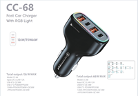 Chargeur de voiture USB-C multi-ports 4-en-1 PD à charge rapide 126W RGB, matériau ignifuge, adaptateur allume-cigare 12V pour 17