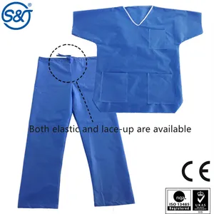 S & J OEM maniche corte abito paziente monouso Non tessuto Scrub Suit Hospital Scrub Suit Uniform