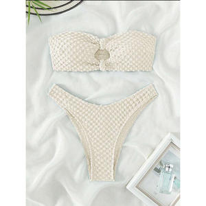 2025 Новый однотонный комплект бикини из двух частей сексуальный купальник текстурная Ткань Бикини - Product Image 1