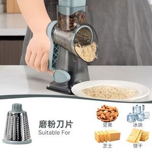 Vente en gros 2026 Amaz Vente Flash Râpe à fromage manuelle rotative 3 en 1, Mandoline ronde avec base à forte aspiration, Coupe-oignon - Product Image 4