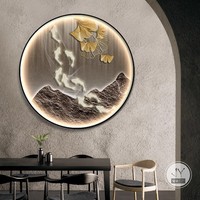 Tableau décoratif circulaire d'entrée de style chinois Nine Fish avec LED, en porcelaine cristalline, nature morte
