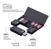 FORIDA HYD-7069 Étui de rangement multifonction 5-en-1 avec lecteur de cartes USB-A + Type-C 2-en-1 pour téléphone portable et ordinateur portable