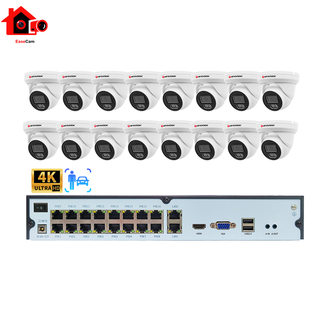 4k 8mp 4ch 8ch 16 Channel Human/Vehicle Detection UHD AI Ip Poe Nvr Home Outdoor Security Camera Surveillance Cctv System Kit