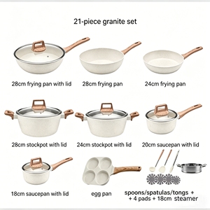 Conjunto de Utensílios de Cozinha de Alta Eficiência com 21 Peças, Antiaderente, Panelas de 28cm, 24cm, 20cm, 18cm, Base de Indução, Utensílios de Cozinha em Pedra Granito - Product Image 6