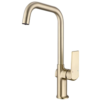 Robinet de cuisine classique moderne en laiton doré brossé, monocommande eau chaude et froide, avec cartouche céramique, à poser sur le plan, aérateur intégré