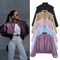 Vêtements pour femmes transfrontaliers Automne Hiver 2026 Mode INS Européenne Américaine Veste courte en polyester à col montant et fermeture éclair