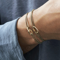 Bracelet en argent 925 Gemnel pour homme, cordon réglable avec mousqueton, bijoux en corde audacieux pour streetwear