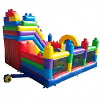 Château gonflable avec toboggan et blocs de construction, structure gonflable avec souffleur pour enfants et adultes à vendre