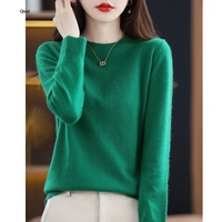 Pull en maille tricotée ample à col rond et manches longues, couleur unie, en mélange de laine, nouvelle collection automne 2023, style coréen pour femme