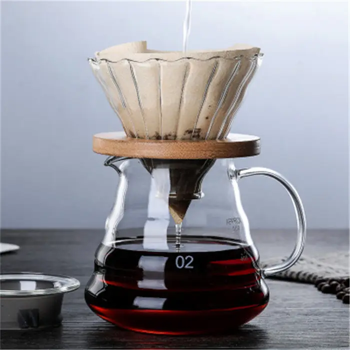 Ecoffee cổ áo bằng gỗ thủy tinh đổ trên tay nồi nhỏ giọt Máy pha cà phê máy chủ cà phê Espresso