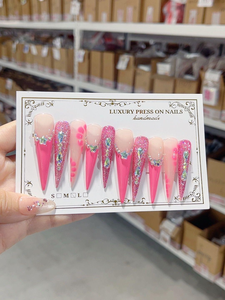 <span class=keywords><strong>Faux</strong></span> ongles longs faits main en ABS, motif papillon <span class=keywords><strong>bleu</strong></span> <span class=keywords><strong>pastel</strong></span> et rose, avec perles, 10 pièces, à coller, finition brillante douce, pour usage quotidien - Product Image 4