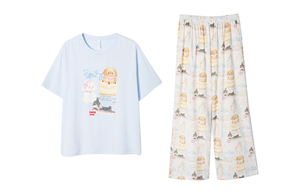 Conjunto de Pijama Feminino de Algodão de Manga Longa Pronto para Envio, 2 Peças com Sutiã, Estampa Floral, Roupas de Lazer para o Verão - Product Image 5