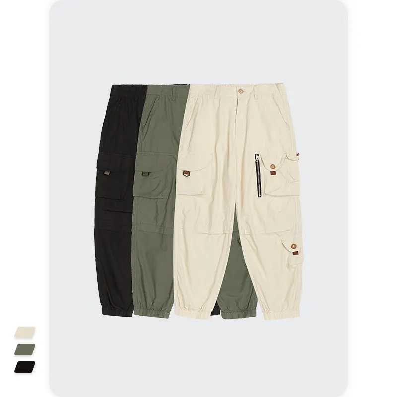 Wholesale In Stock Cargo Pants 100% Cotton Men Army Green Custom Cargo Joggers Pants
