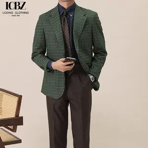 Italian Green Plaid Suit For Men Fashionable Business Commuting Slim Fit No Ironing Retro Single Breasted Suit