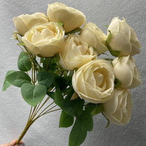 Bouquet de fleurs artificielles Suzume Ii à 9 têtes, couleur blanc, orange, rose, champagne, pour décoration de mariage, chambre à coucher, salon - Product Image 4