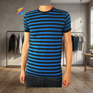 T-shirt Slim pour hommes, t-shirt à rayures bleues de conception personnalisée pour homme, chemise noire avec votre Logo - Product Image 3