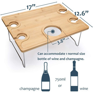 Creative Bamboo and Wood 4-Person Picnic <b>Table</b>, Square Wine Glass <b>Table</b>, Beach <b>BBQ</b> <b>Outdoor</b> Camping Portable Folding Wooden <b>Table</b> - Product Image 3