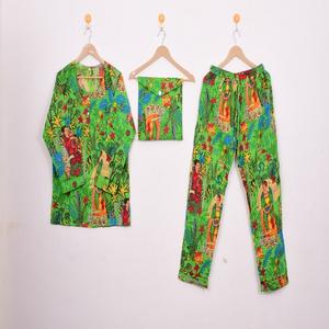 Conjunto de Pijama Floral con Estampado Artesanal de Jaipur - Ropa de Dormir de Algodón Artesanal, Ropa de Dormir y de Estar por Casa de Verano Estilo Bohemio para Mujer, Regalo - Product Image 1