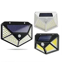 Lampe murale solaire avec capteur de mouvement PIR, lampe de jardin extérieure à 100 LED, lumière de sécurité solaire pour cour et véranda