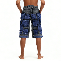 Shorts en jean cargo multi-poches à jambes larges, style streetwear décontracté vintage, lavage délavé, YSJY, pour hommes