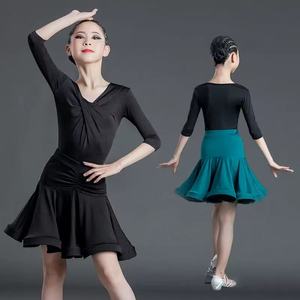 मछली की हड्डी स्कर्ट साल्सा टैंगो के साथ सेक्सी काले लेटिन शीर्ष लड़कियों के लिए नृत्य पोशाक पोशाक पोशाक पोशाक - Product Image 2