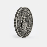 Pièce de monnaie de défi personnalisée en alliage de zinc argenté antique, gravée en 3D, représentant une créature mythique, pour récompenses de jeux de société