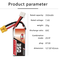 Batterie Lithium-polymère Rechargeable 350MAH pour Drone télécommandé 2S batterie lipo à haut débit