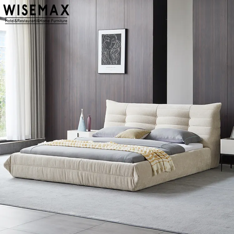 Wisemax móveis, venda quente de móveis para quarto, mobília de luxo, moderna, de madeira sólida, com placa caterpilar, cama de tecido para casa