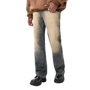 Oem özel Logo tasarım eski Vintage renk dökümlü pantolon maç geniş bacak sarı çamur yıkanmış kot erkekler için - Product Image 1