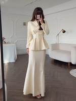 Setelan Wanita IStapromo untuk Kantor, Berhias Manik-Manik, Lengan Panjang, Slim Fit, Elastis, Setelan Blazer Dua Potong dan Celana, Setelan Bisnis
