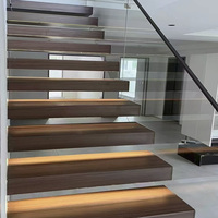 Escalier Flottant Moderne pour Villa, Appartement, Hôtel – Marches Modulaires Acier-Bois Personnalisables, Garde-Corps en Verre – Écologique – Chine