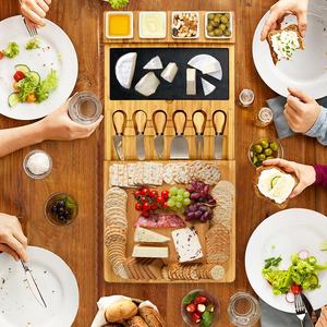 Vente en gros de couteaux de planche à fromage en bambou, plateau et plateau pour aliments cuits avec couteaux en acier inoxydable et 4 bols en céramique pour mariage - Product Image 6