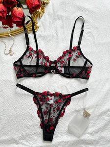 العناصر الأكثر مبيعًا مجموعة الدانتيل والشبكة Lingeries خفيفة الوزن رائعة بطباعة الأزهار - Product Image 3