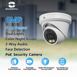Gwsecu 6MP Sony cảm biến CCTV giám sát ngoài trời Dome Spotlight màu tầm nhìn ban đêm 2-cách âm thanh trên VIF PoE an ninh IP Camera - Product Image 2