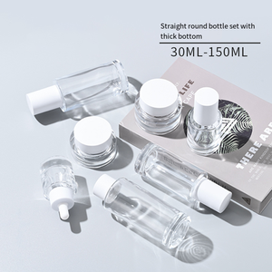 סט צנצנות זכוכית מעובה לקוסמטיקה 30ml/50ml/100ml עם משאבת קרם, בקבוק שקוף לתמצית לטיפוח העור, סרום וטיפות עיניים - Product Image 3