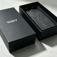 Boîte en carton noir avec couvercle en papier et insert en mousse pour montre, produits électroniques, étui de téléphone, boîte d'expédition avec logo personnalisé