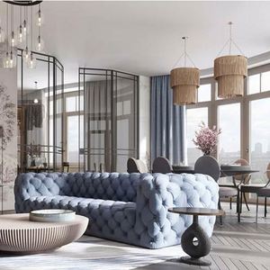 Glam Suede Canape De Salon Sofá De Terciopelo Contemporáneo Sala Mueble Moderno Lujo Chesterfield Tufted Sofá De Tres Plazas - Product Image 3