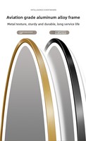 Miroir de salle de bain intelligent ovale encadré mural en verre avec éclairage LED, de luxe, pour salle de bain et coiffeuse