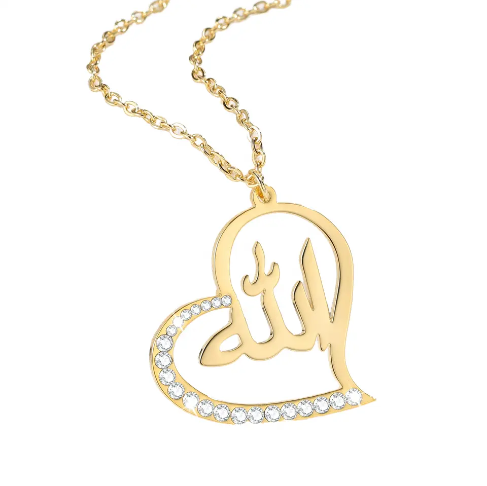 Nom arabe personnalisé colliers mode Trend18K plaqué or pendentif en acier inoxydable bijoux arabes musulmans