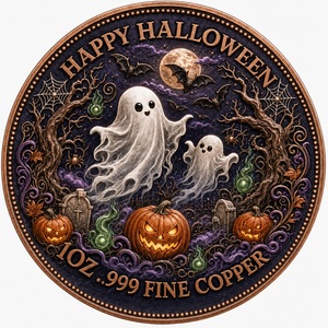 3D Relief 1 Unze .999 Feinkupfer Runde Halloween-Geister-Gedenkmünze Niedliches Geister-Design Deko-Sammlerstück Geschenk - Product Image 2
