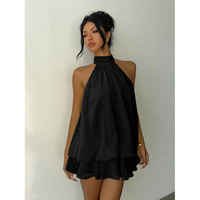 Mesh Halter Neck Dress Wholesale Solid Color Short Dress Custom logo Loose Pleated Dress Factory Direct