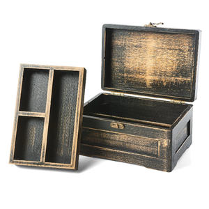 Boîte de Rangement Vintage en <span class=keywords><strong>Bois</strong></span> <span class=keywords><strong>Noir</strong></span> avec Plateau Roulant - Product Image 1