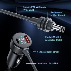 <span class=keywords><strong>Mini</strong></span> cargador de coche Starlink de 12-48V a cable de CC, adaptador de corriente de coche Starlink 3 en 1 de metal de 3m, puertos <span class=keywords><strong>USB</strong></span> <span class=keywords><strong>C</strong></span>/<span class=keywords><strong>USB</strong></span> a de carga de alta velocidad - Product Image 3