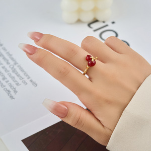 Red Gourd Shaped Open Ring Adjustable Index Finger Fruit Design Fashion Jewelry Gift - Product Image 2