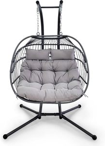 Danlong Modern Metal Twin Size Hanging Basket <strong>Double</strong> <strong>Egg</strong> <strong>Chair</strong> Swing with Stand and <strong>Cushions</strong> for Outdoor Use - Product Image 4