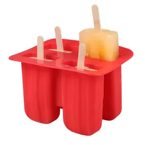 Nouveautés 4 cavités réutilisables enfants bricolage funice crème popsicle silicone souple moules à glace congelés